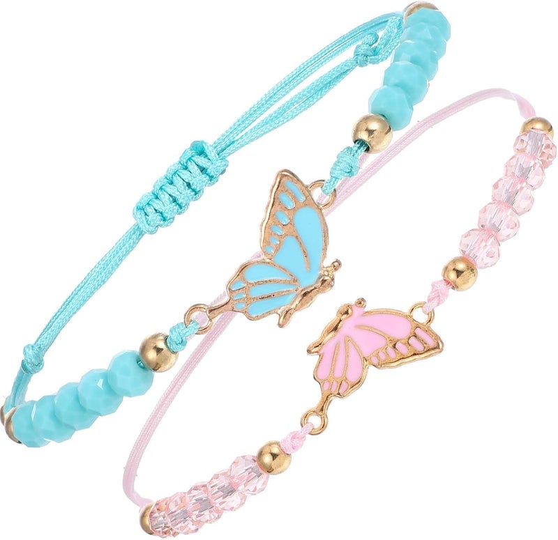 simarro 2pcs Matching Bracelets, Butterfly Friendship Bracelets Adjustable Strand Best Friends Bracelet, Handmade Charm Couples Jewelry Gifts for Women Couples Friend - Image 1